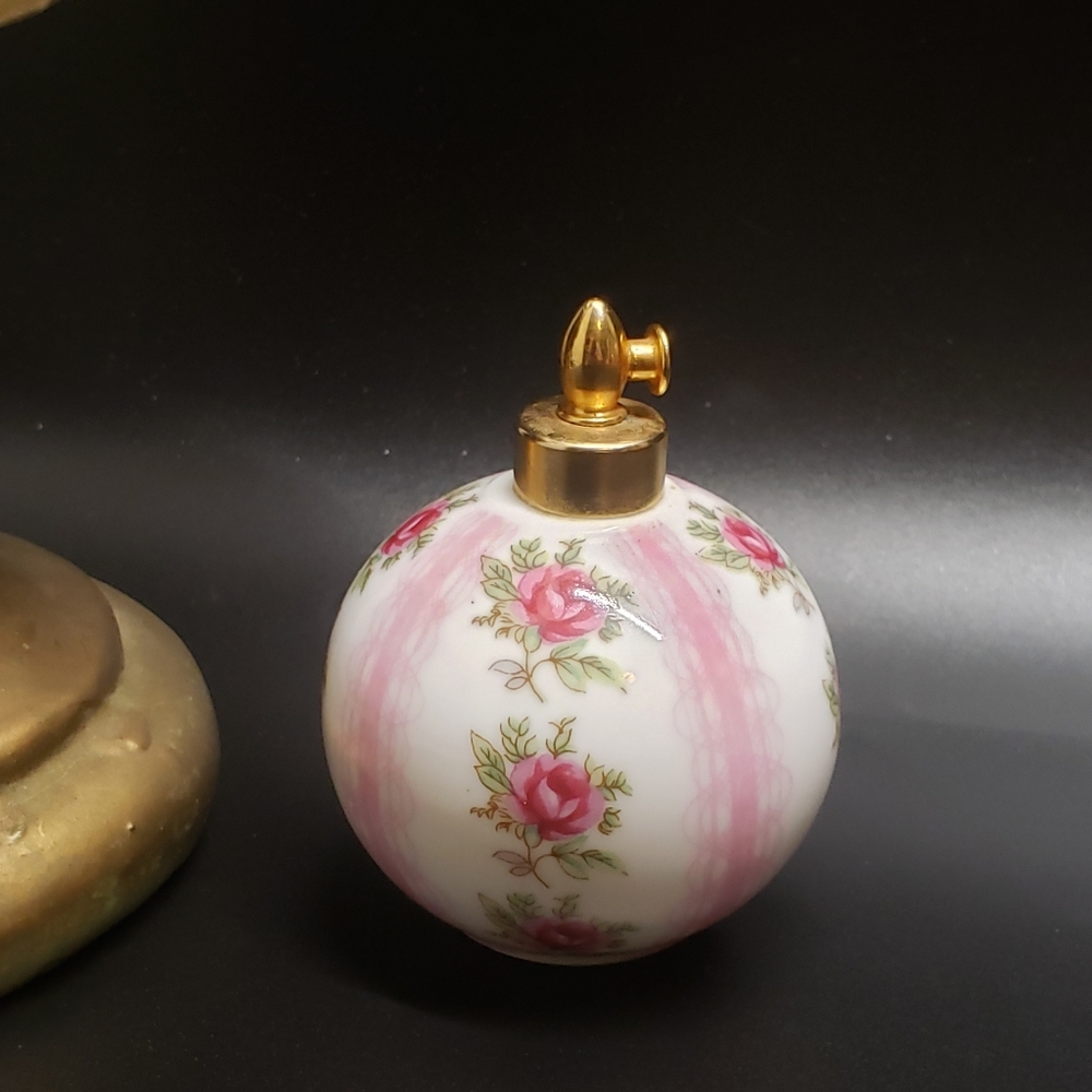 Vintage Round Ceramic Pink Flower Perfume Bottle - Picture 3 of 11